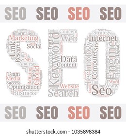 SEO Word Cloud Concept. Searching Engine Optimizing Vector Illustration