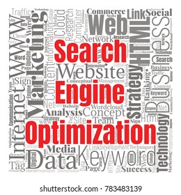 SEO Word Cloud Concept. Searching Engine Optimizing Vector Illustration
