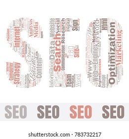 SEO Word Cloud Concept. Searching Engine Optimizing Vector Illustration