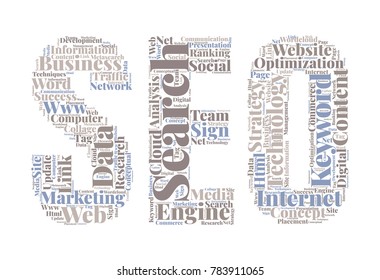 SEO Word Cloud Concept. Searching Engine Optimizing Vector Illustration