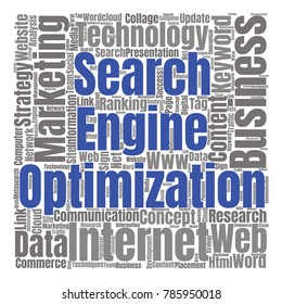 SEO Word Cloud Concept. Searching Engine Optimizing Vector Illustration