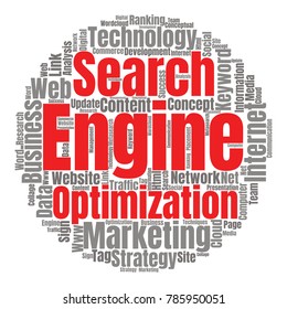 SEO Word Cloud Concept. Searching Engine Optimizing Vector Illustration