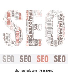 SEO Word Cloud Concept. Searching Engine Optimizing Vector Illustration