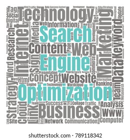 SEO Word Cloud Concept. Searching Engine Optimizing Vector Illustration