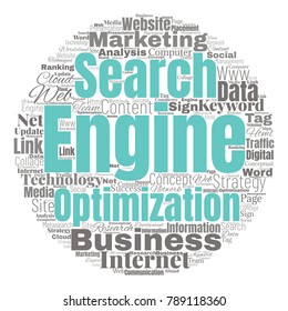 SEO Word Cloud Concept. Searching Engine Optimizing Vector Illustration