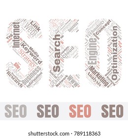 SEO Word Cloud Concept. Searching Engine Optimizing Vector Illustration