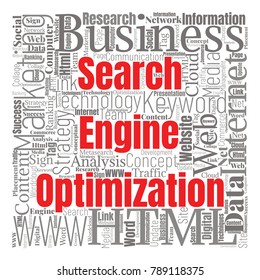SEO Word Cloud Concept. Searching Engine Optimizing Vector Illustration