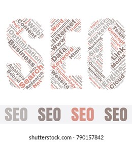 SEO Word Cloud Concept. Searching Engine Optimizing Vector Illustration