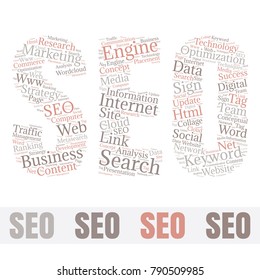 SEO Word Cloud Concept. Searching Engine Optimizing Vector Illustration