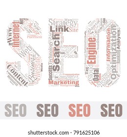 SEO Word Cloud Concept. Searching Engine Optimizing Vector Illustration