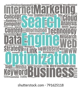 SEO Word Cloud Concept. Searching Engine Optimizing Vector Illustration