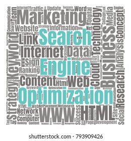 SEO Word Cloud Concept. Searching Engine Optimizing Vector Illustration
