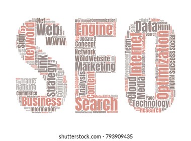 SEO Word Cloud Concept. Searching Engine Optimizing Vector Illustration