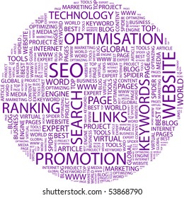 SEO. Word collage on white background. Vector illustration.
