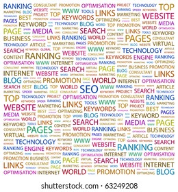 SEO. Word collage on white background. Illustration with different association terms.