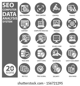 Seo,Data,Computer analysis icon set,vector