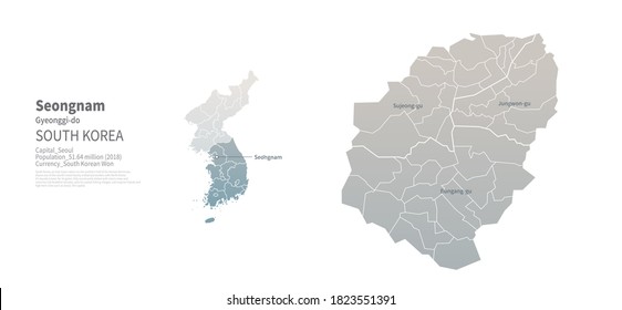 mapa de seongnam-si. Mapa de la Región Administrativa de Corea.