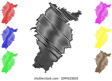 Seoni district (Madhya Pradesh State, Jabalpur division, Republic of India) map vector illustration, scribble sketch Seoni map