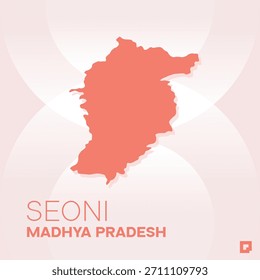 Mapa del distrito de SEONI, Madhya Pradesh, India - Esquema de Vector editable.