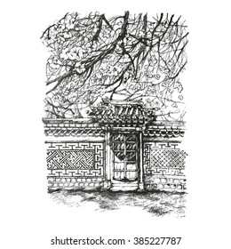 Seoul ancient palace gates illustration