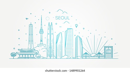 Seoul architecture line skyline illustration