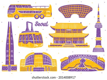 Seoul City Landmark In Flat Design Style