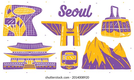 Seoul City Landmark In Flat Design Style