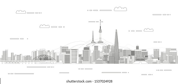 Seoul City Line Art Style Vector Illustration