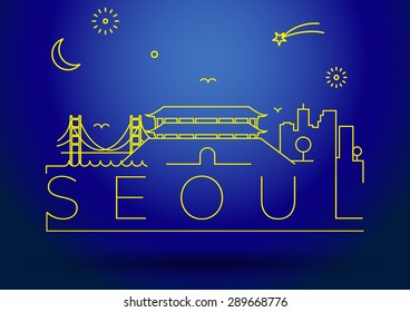 Seoul City Line Silhouette Typographic Design