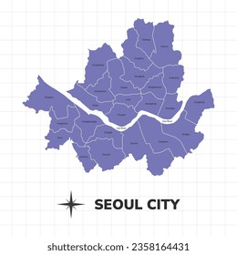 Ilustración del mapa de la ciudad de Seúl. Mapa de la ciudad de Corea del Sur