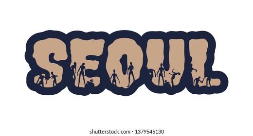 Seoul city name and zombie silhouettes on them. Halloween theme sticker