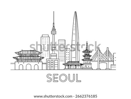 Seoul city skyline vector on white background
Vector line city skyline