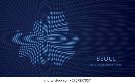 Seoul city stylized dotted map in modern circular data tech visualization concept.