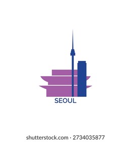 Seoul cityscape, skyline, panoramic vector logo, icon, clipart. South Korea city emblem contour with landmarks and buildings silhouettes