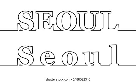 SEOUL. Contour line with the name of the capital of South Korea. Uppercase and lowercase letters
