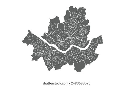 Seoul district map isolated on white background. for website layouts, background, education, precise, customizable, Travel worldwide, map silhouette backdrop, earth geography, political, reports.