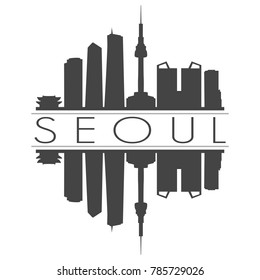 Seoul Korea Asia Skyline Vector Art Mirror Silhouette Emblematic Buildings
