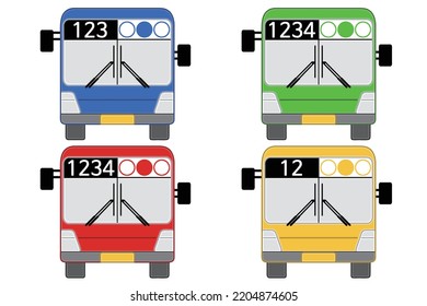 Seoul, Korea Bus. Blue, green, red, yellow color. Vector illustrations set.