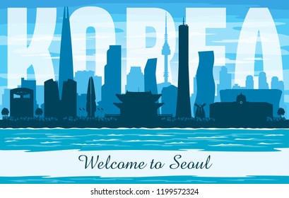 Seoul Korea city skyline vector silhouette illustration