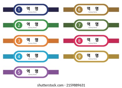 Seoul, Korea Subway Information Board. The written text means the 'station name' in Korean. Vector illustrations set.