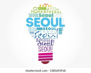 Seoul light bulb word cloud, travel concept background