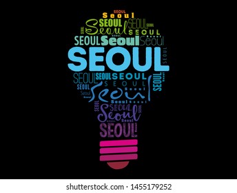 Seoul light bulb word cloud, travel concept background