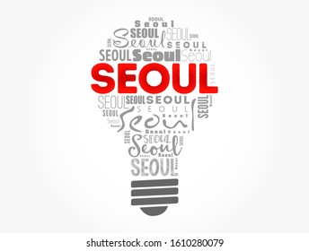 Seoul light bulb word cloud, travel concept background