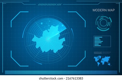Seoul map of blue digital frame technology radar vector HUD, GUI, UI interface.