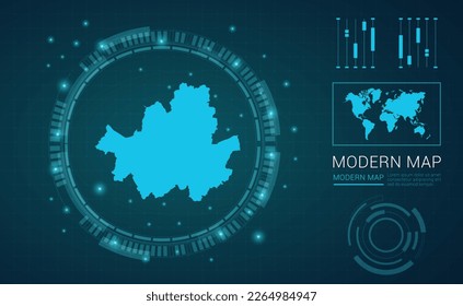 Mapa de Seúl del marco digital azul Futuritic Sci Fi Modern User vector HUD, GUI, interfaz de interfaz de usuario.