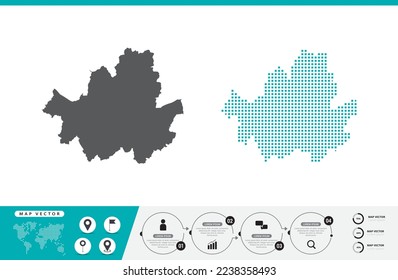 Seoul map of dots gray and green for presentation. Set couple pixel creative concept for infographic.