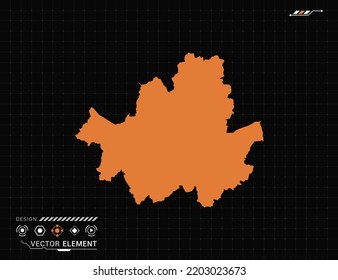 Seoul map of orange digital frame HUD, GUI, UI interface technology radar vector.