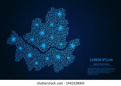 Seoul map from point blue and glowing stars on a dark background. Vector eps 10.