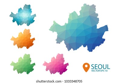 Seoul map - Set of geometric rumpled triangular low poly style gradient graphic background , polygonal design for your . Vector illustration eps 10.