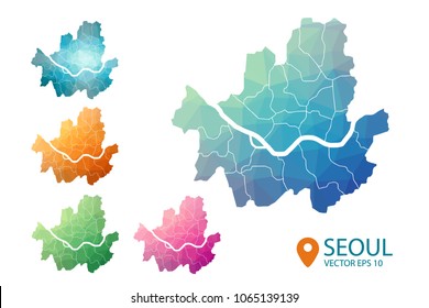 Seoul Map - Set of geometric rumpled triangular low poly style gradient graphic background , polygonal design for your . Vector illustration eps 10.
